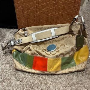 Coach Beige and Colorful Patchwork Shoulder Bag